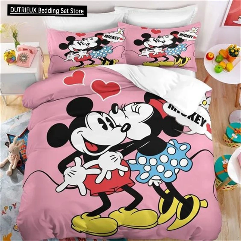 Mickey Minnie Pink Duvet Cover Disney Bedding Set Quilt Cover Duvet Covers Princess Style for Girls Children Gifts Decorations