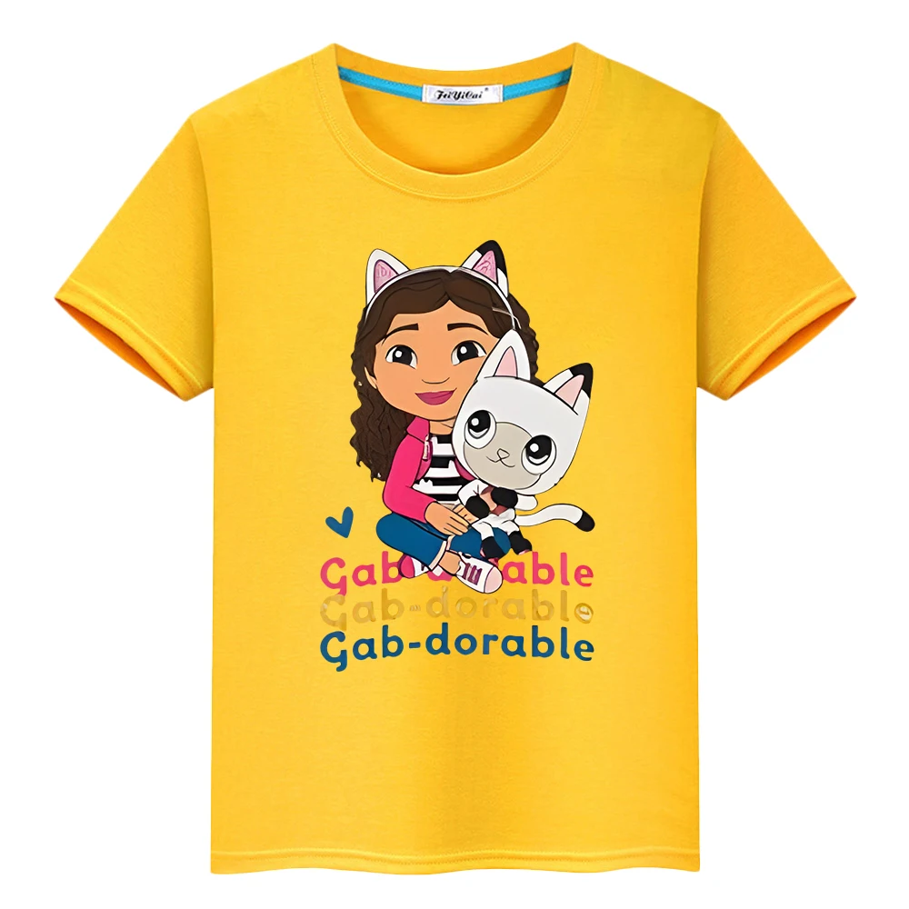 

Gabbys Dollhouse 100% Cotton Print T-Shirts Short Sleeve Tops y2k one piece anime T-shirt Games Kawaii TShirts kids clothes girl