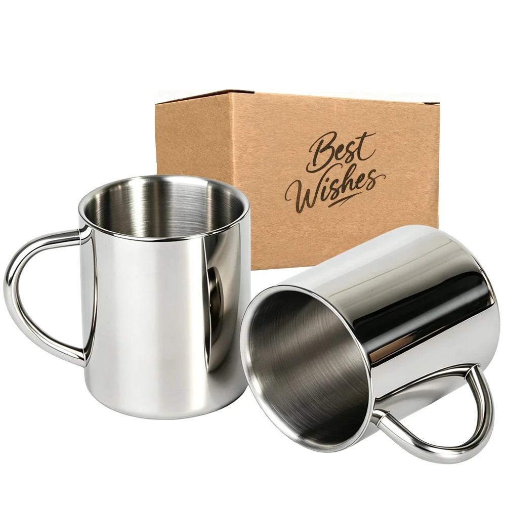 2 Stück Edelstahl-Kaffeetassen 400ml 300ml Doppelwandige Becher mit Griff Metallbecher für Tee Langlebige Kaffeetasse für Zuhause und Camping