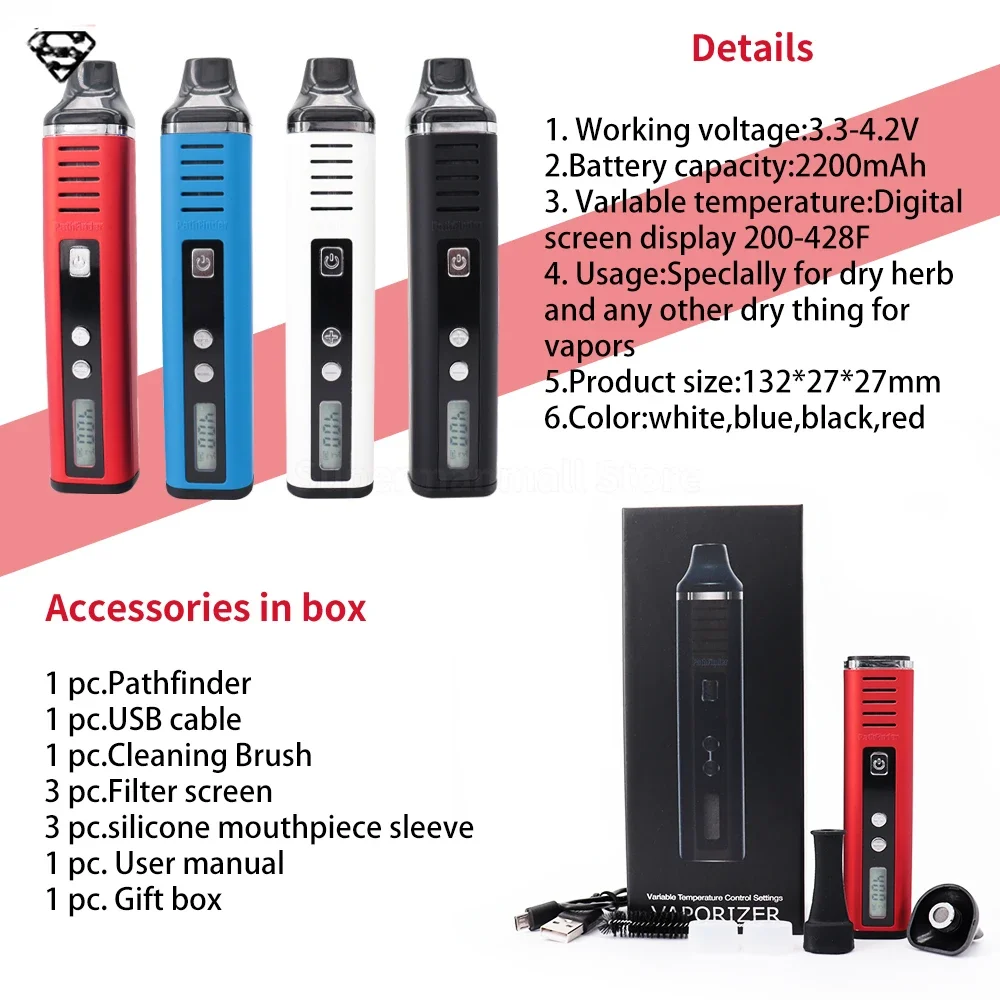 Hugo Vapor Pathfinder V2 Kit de cera de hierbas secas, bolígrafo de vapeo Pathfinder II de 2200mAh, pantalla LCD, cigarrillo electrónico, vaporizador vs Nokiva