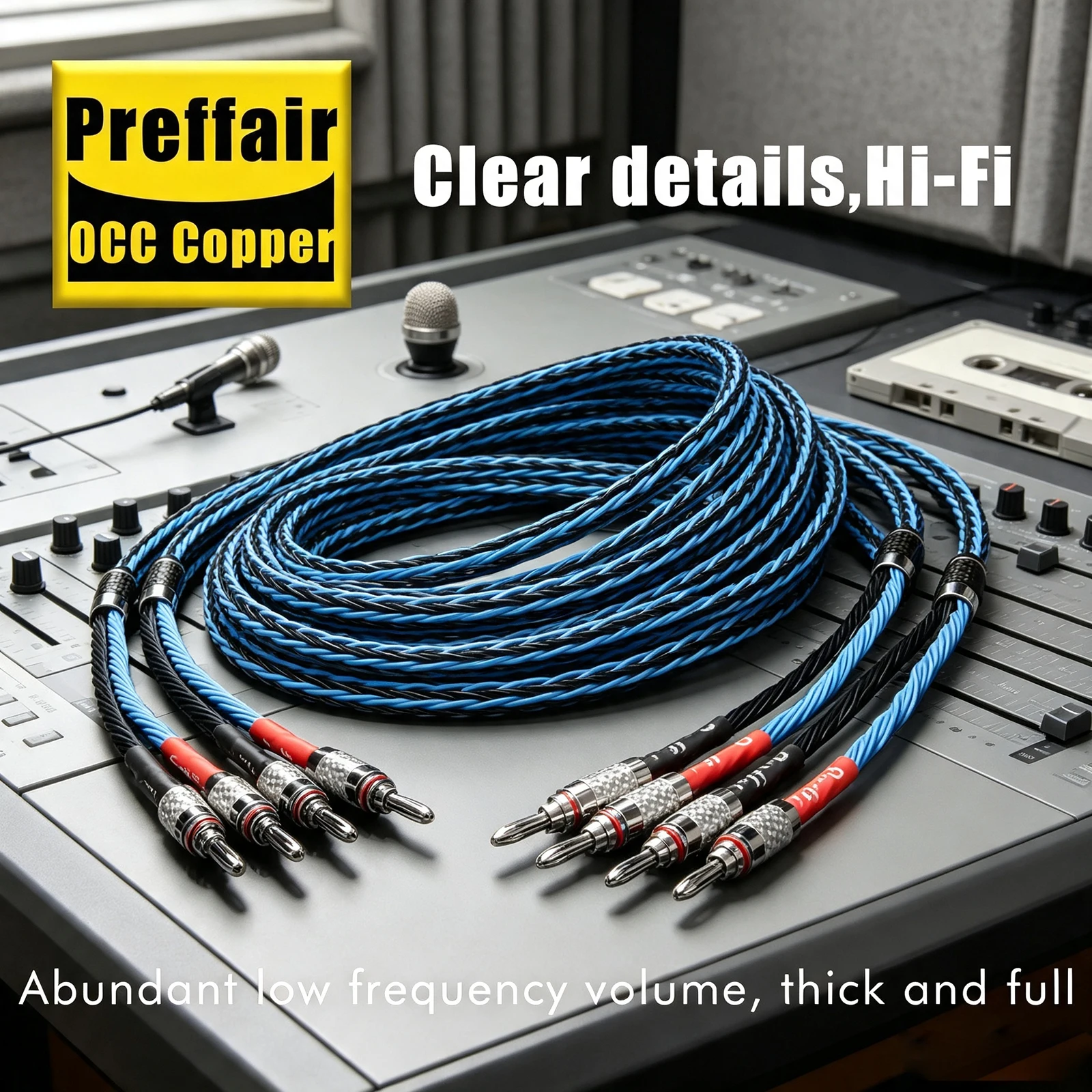 Preffair L307 Hifi Single Speaker Cables with Banana Rhodium Plating Connectors for Audio Amplifier, Loudspeakers