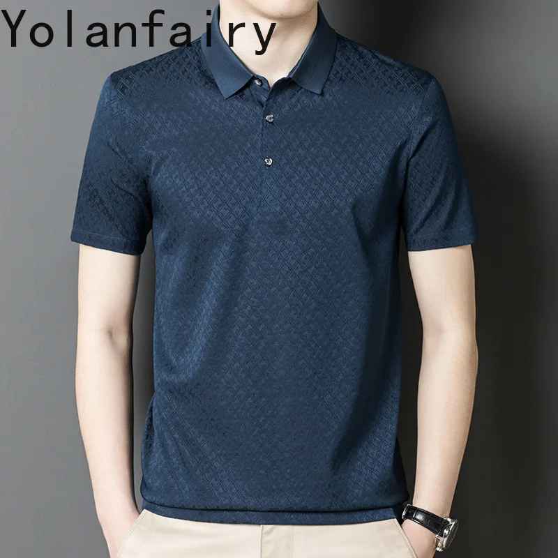 YOLANFAIRY 92% Mulberry Silk T Shirts Men High Quality Polo T Shirt Man White T Shirt Men Summer Tops Heren Kleding Zomer 2024