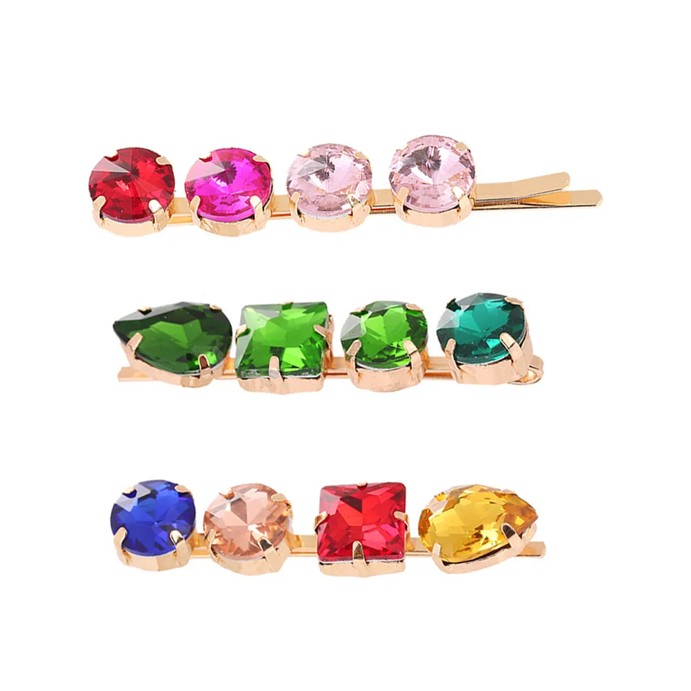 

3Pcs Rhinestone HairClip BangClip Women Barrette Pins ColoredDiamond Forks Alloy Durable Wedding Party Accessories
