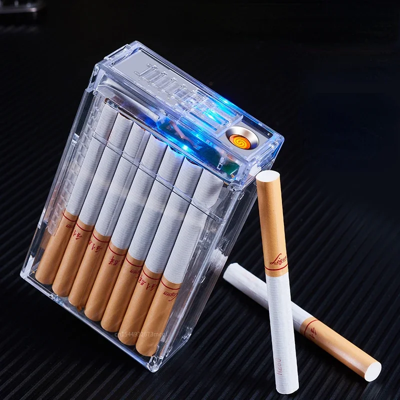 Cigarette Lighter Cigarette Case All-in-one Machine Charging Creative Transparent Automatic Pop-up Cigarette Case Lighter