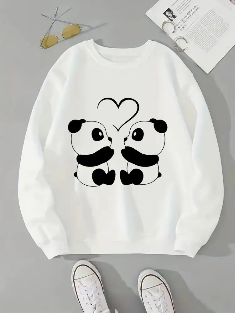 

Women Fleece Clothing Fashion Pullovers Print Panda Love Trend 90s Sweet Cute Long Sleeve Clothes Female Graphic Sweatshirts