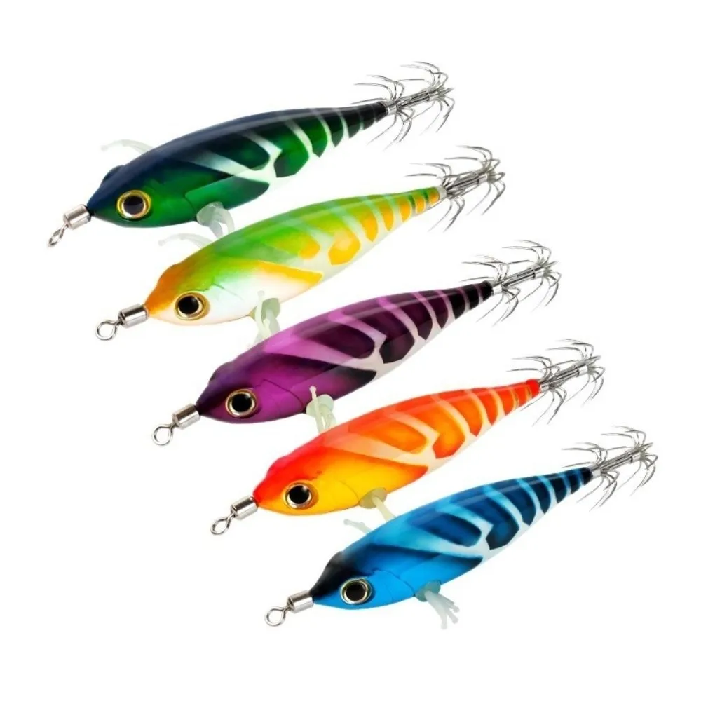 Haken 55mm 5,2g Tintenfisch Tintenfisch Köder Glow Horizontal Holz Garnelen Köder Harten Köder Meer Angeln Köder Salzwasser angeln
