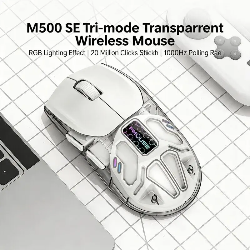 Hollow Mechanical Mouse Tri-mode Transparent Ergonomic Mice Lightweight DPI 800-4800 Return Rate 1000Hz Long Battery Life Office