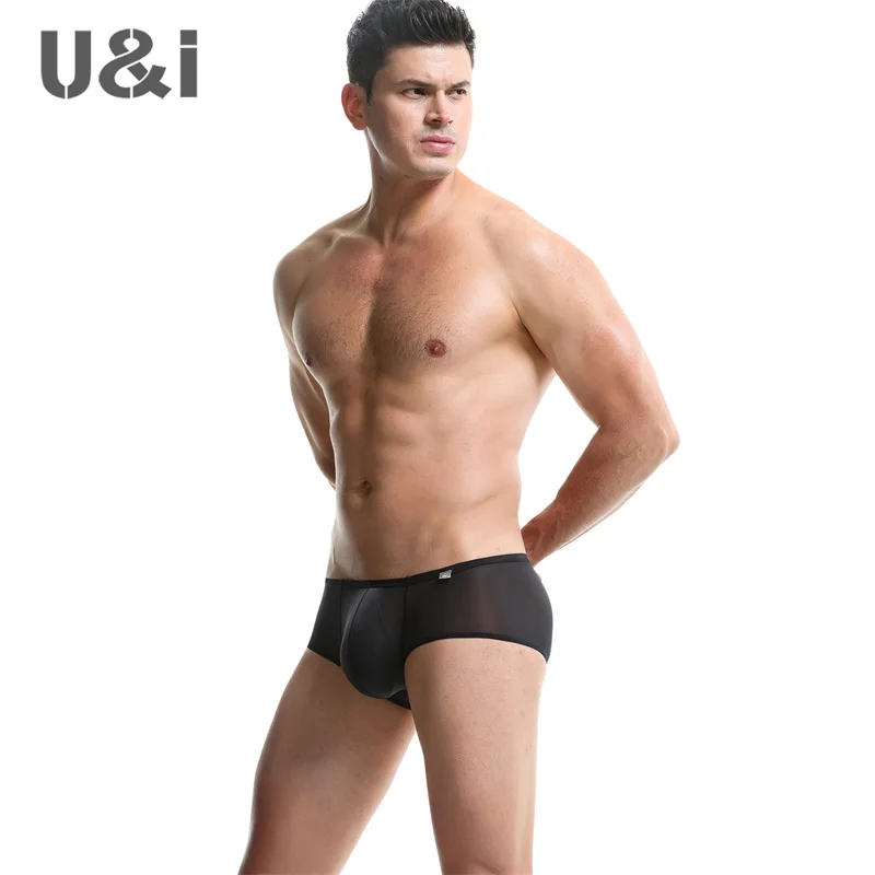 U&I Trendy Men\'s Sexy Low Waist Transparent Flat Croaker Underwear Ultra Thin Cool Nylon Hip Lifting Breathable 3D Bag Flat Feet