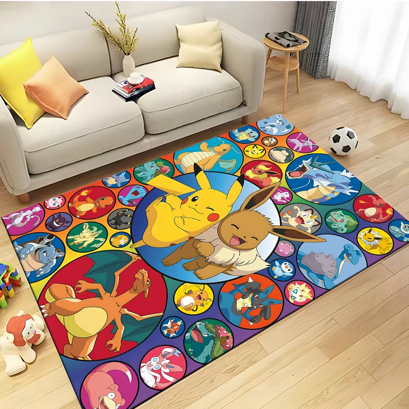 Pokemen Pikachu Area Rug,Carpet for Home Living Room Bedroom Sofa Doormat Kitchen Decor,Non-slip Floor Mat Anime Rug