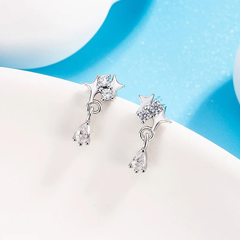 New Small and Exquisite Four-pointed Star Water Drop Earnail Sweet and Exquisite Cute Tassel Ear Accessory For Women KOFSAC