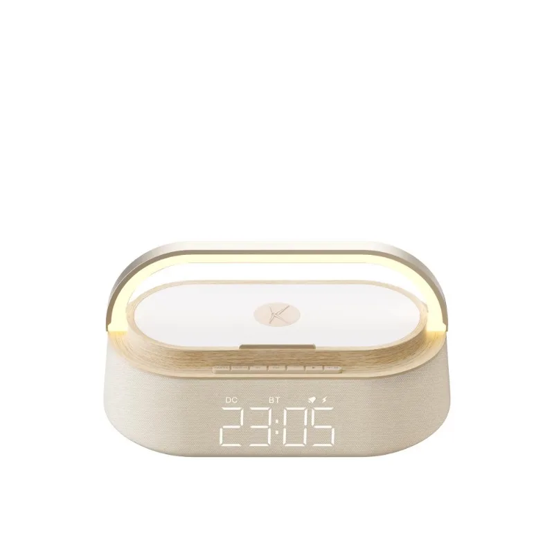Smart Wake-up Center Electronic Alarm Clock with Wireless Charger BT Speaker Ambient Light FM Radio Telephone Docking Station