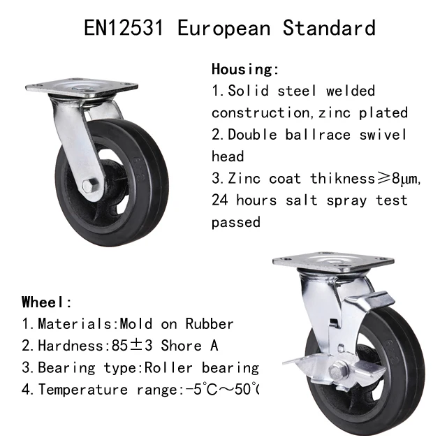 Manufacturer products 4 5 6 8 10 Inch Rubber Trolley Castor Wheel Heavy Duty Swivel Industrial Casters with brake