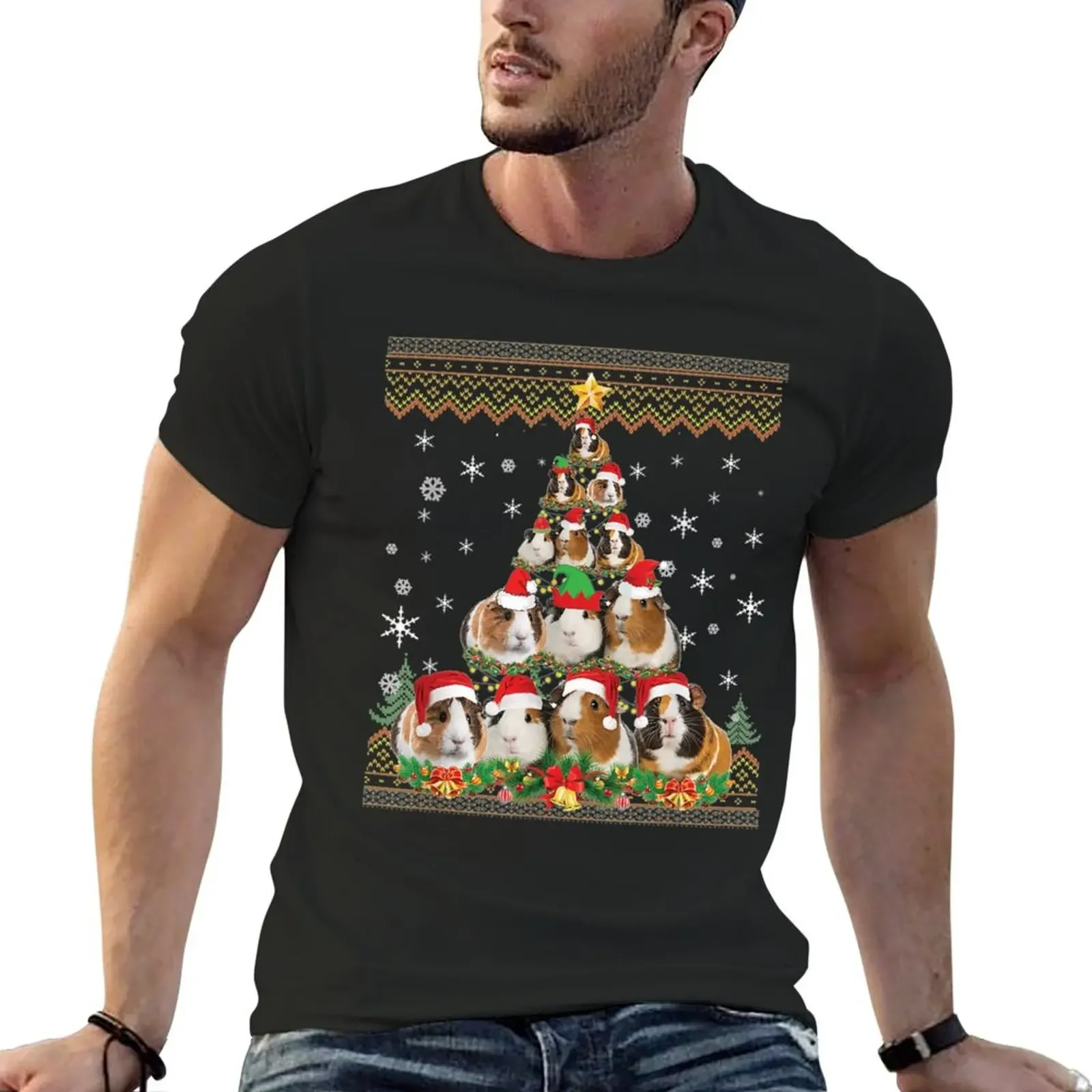 

Funny Guinea Pig Christmas Ugly Sweater Christmas Tree T-Shirt tees vintage Short sleeve tee plus sizes men graphic tees