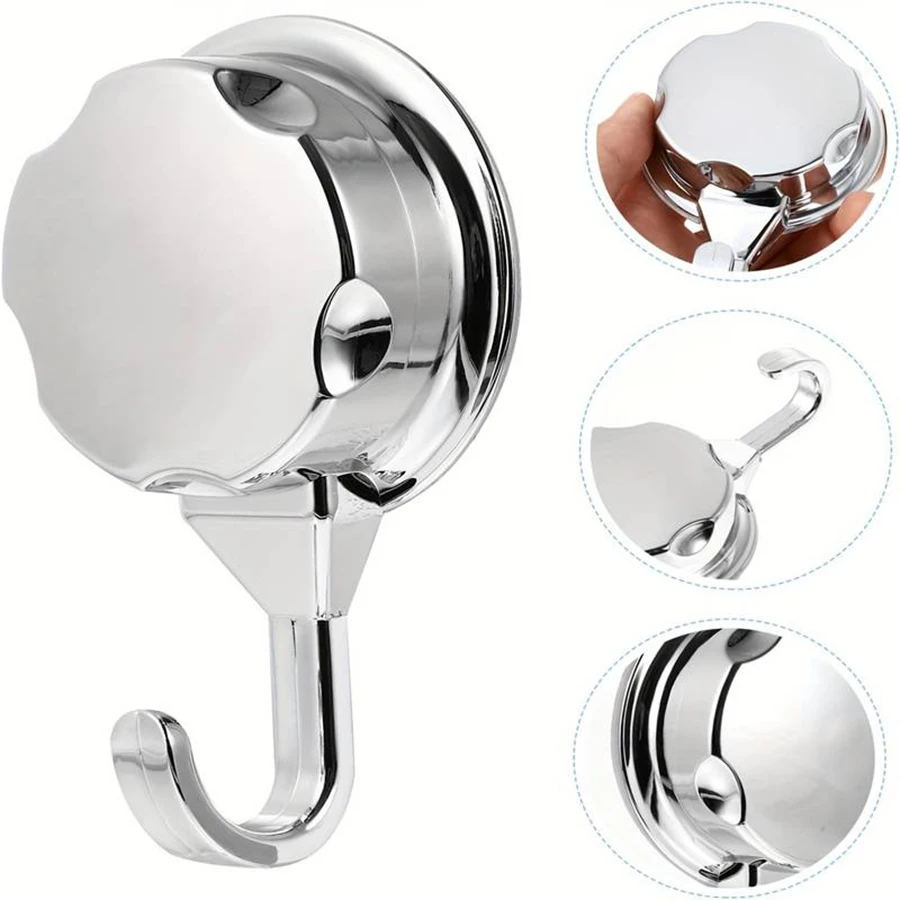 No-Drill Suction Cup Hooks for Bathroom and Kitchen Wall Storage, Towel and Robe Hooks, Abs Chrome-Plated, Easy to Install, Remove, and Move