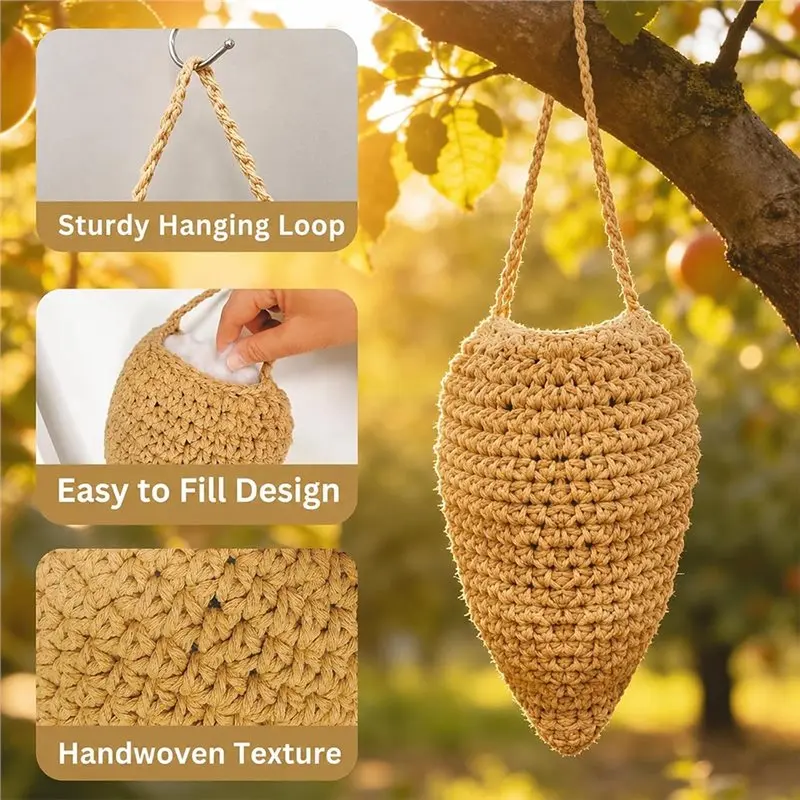 YANA50I 3 Pack Large Crochet Wasp Nest Decoys Fake Natural Beehive Shaped Nest Outdoor Hanging Decorations