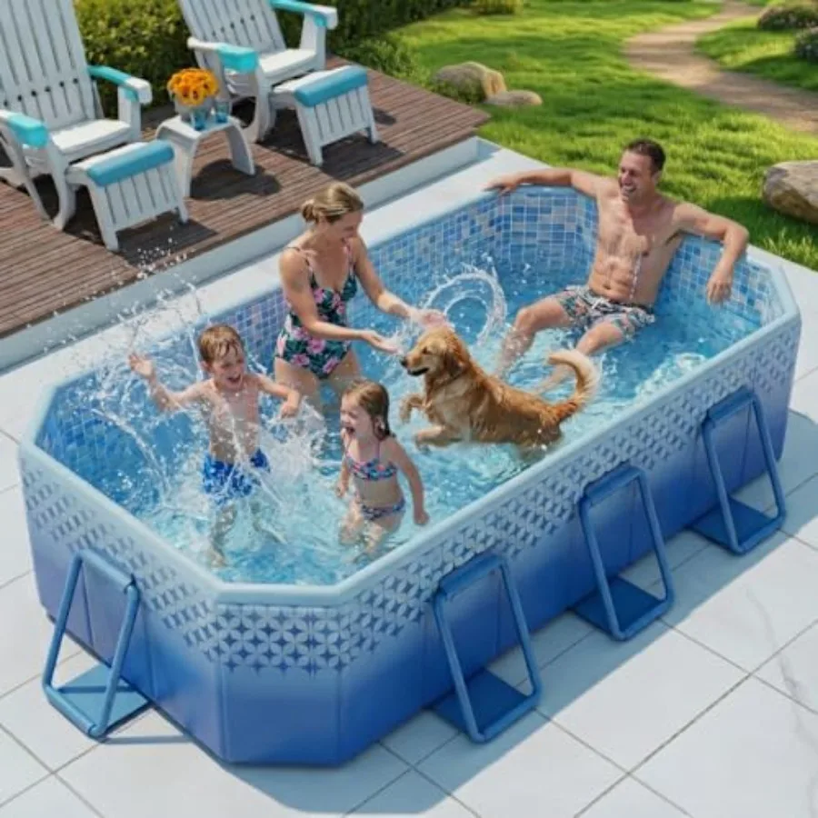 

116"×70"×20" Foldable Pool for and AdultsNon-Inflatable Swimming Pool with Metal Frame Thickened PVC and PP Board Support Large