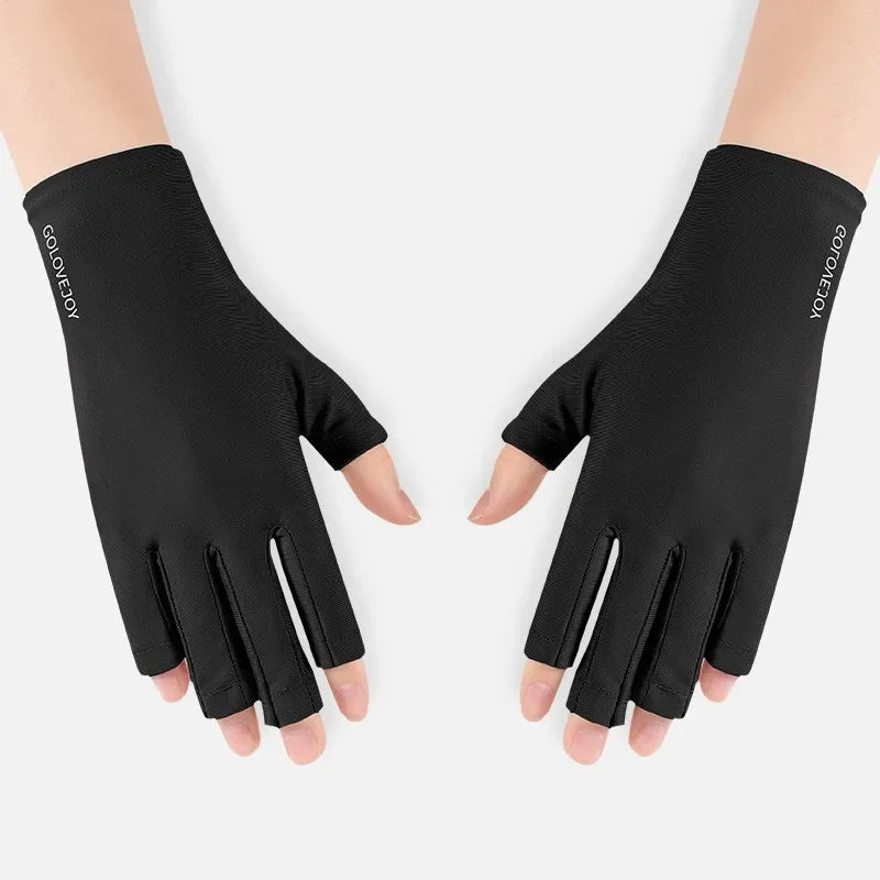 1 par de guantes finos negros Anti UV para uñas, Gel UV negro, sin dedos, lámpara LED para manicura, pantalla táctil, guante protector para secador de uñas