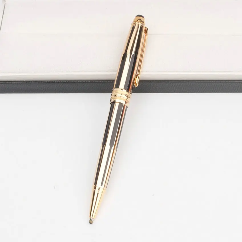 Luxury MB Rollerball Ballpoint Pens 163 Gold Black Stripe Metallic Bicolor Fountain with Serial Number Office School Stationery