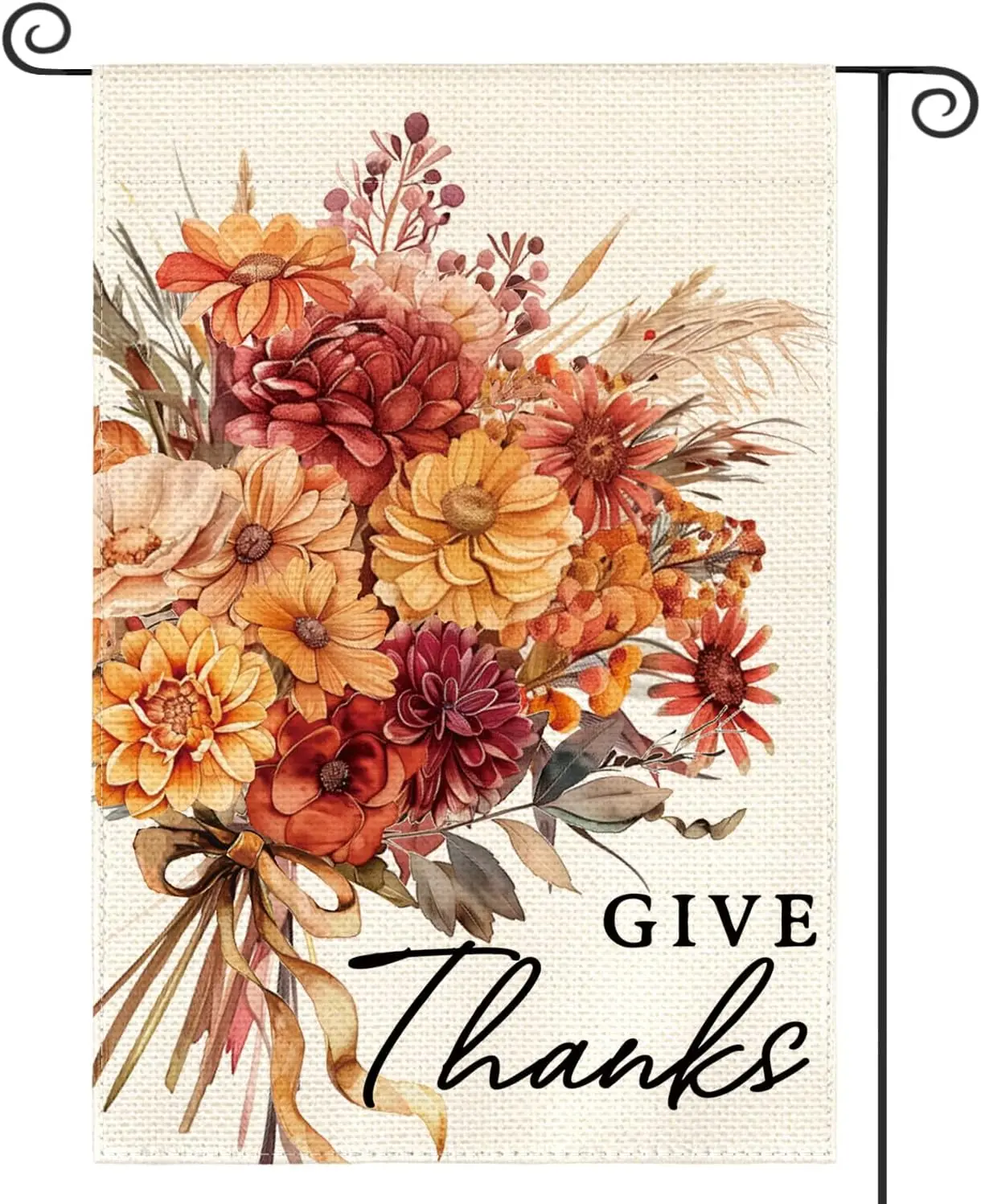 AVOIN colorlife Give Thanks Floral Garden Flag 12x18 Inch Double Sided Outside, Fall Thanksgiving Flowers Yard Outdoor Flag  yyi