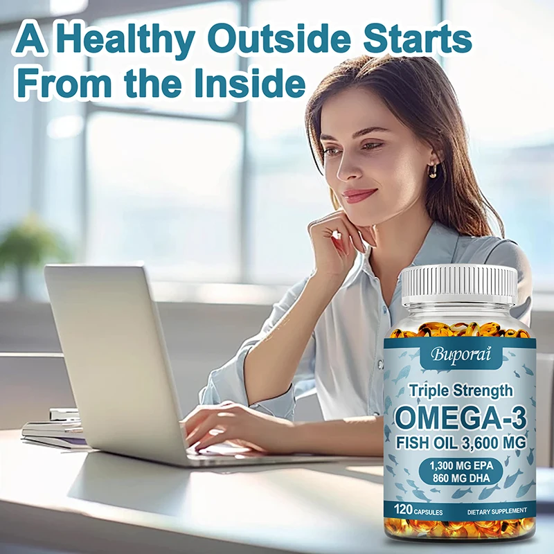 Omega 3 Fish Oil - for Nervous System, Skin and Hair Health, Antioxidants - Easy To Swallow