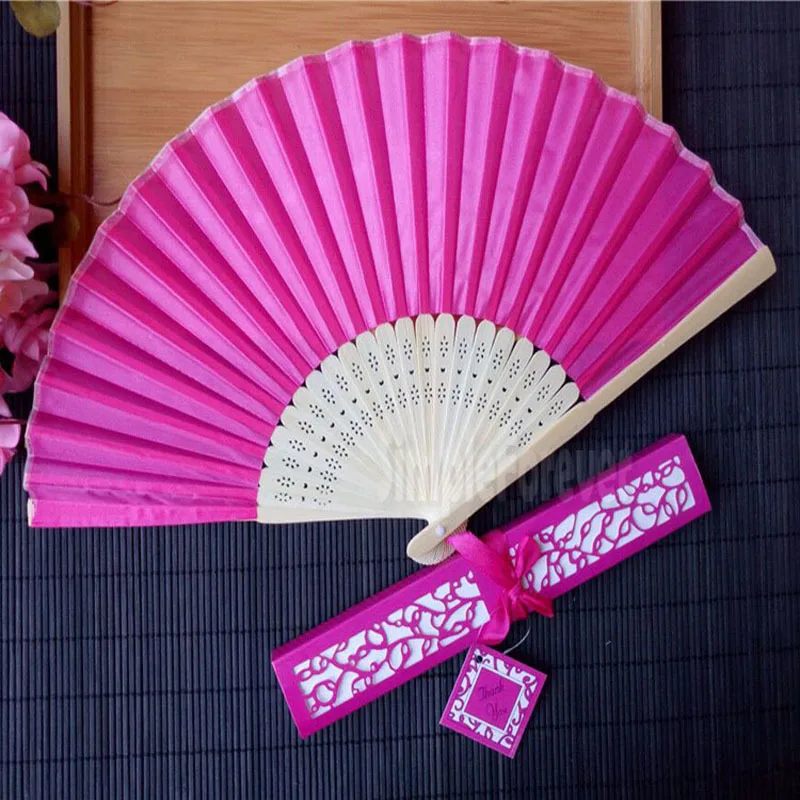 

Personalized Luxurious Silk Fold hand Fan in Elegant Laser Cut Gift Box +Party Favors/wedding Gifts 50pcs/lot