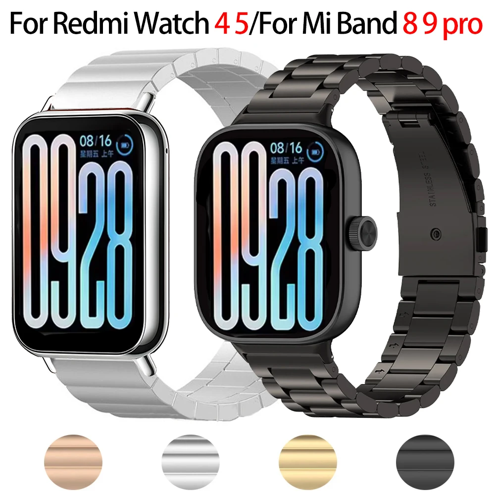 العصابات المعدنية لساعة Redmi 4 5 حزام سوار من الفولاذ المقاوم للصدأ لشاومي Mi Band 8 9 pro حزام ساعة قابل للاستبدال كوريا الأعمال