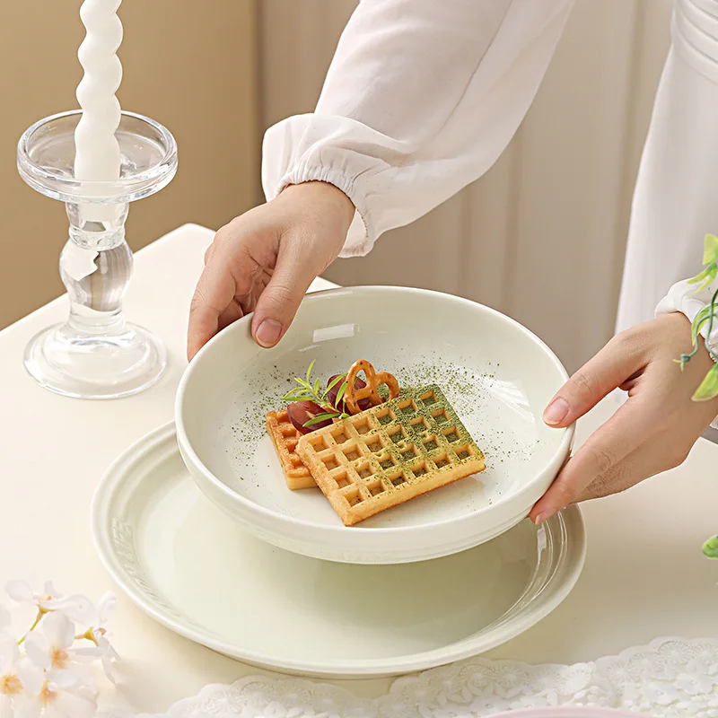 

Ins Stylish Ceramic Dinner Plate Deep Dish Under Glaze Tableware for Home Breakfast Pasta