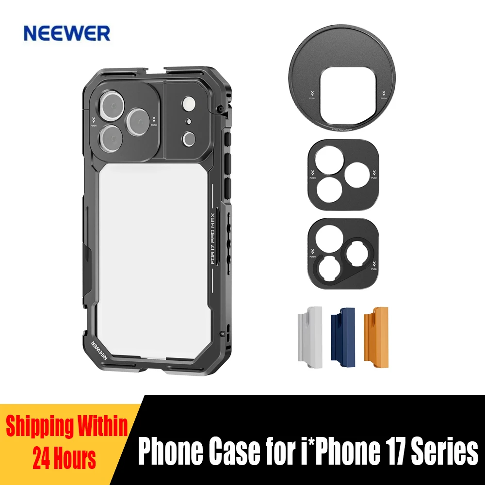 

﻿ Клетка-держатель NEEWER для iPhone 17 Pro/Pro Max, быстросъемный видеориг-стабилизатор + кольцо для фильтров 67 мм, аксессуары для видеосъемки