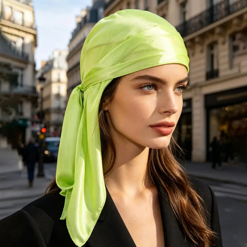 Long Tail Turban Two-in-one Turban Scarf Sweat Wicking Pirate Hat with Long Tail Scarf Imitation Silk Head Wrap Turban Street