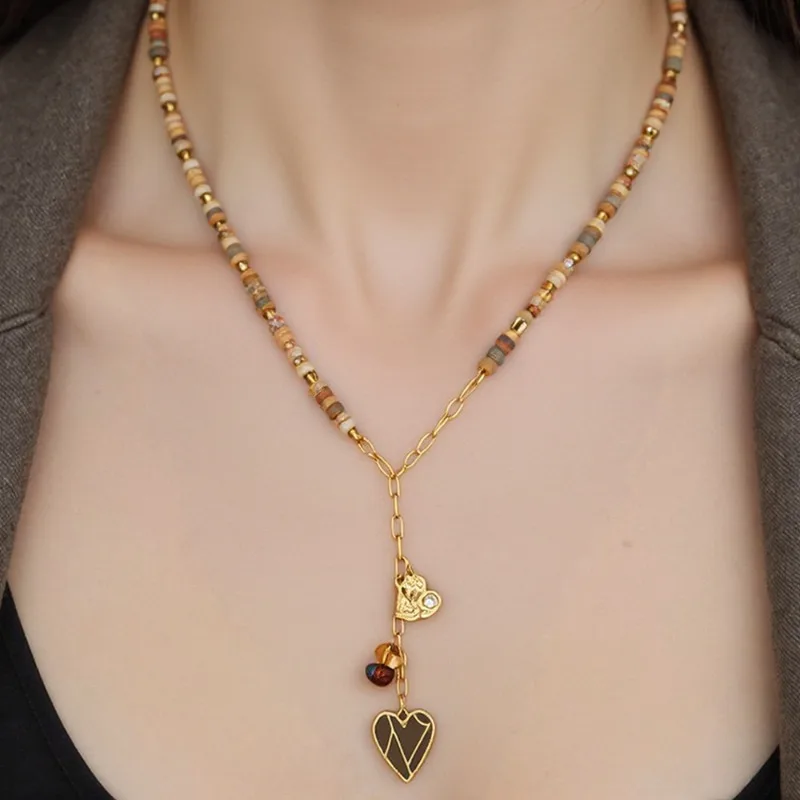 Yhpup Women’s Stainless Steel Collar Necklace, Resin Chain Heart Flower Sun Charm Pendant Fashion Jewelry