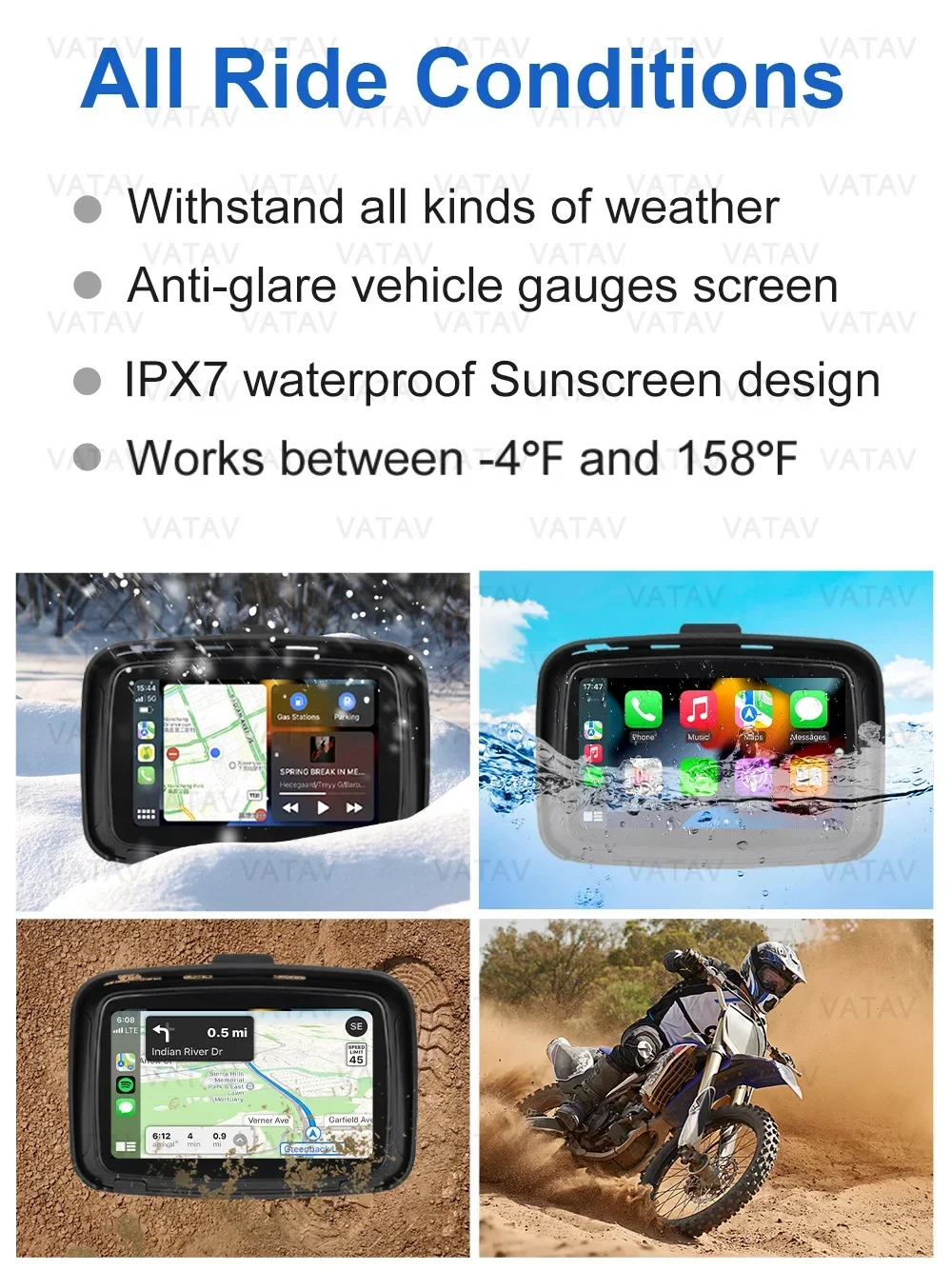 5 Inch Touch Outdoor Ipx7 Waterproof Sunsceen External Portable Motorcycle Special Navigator Support CarPlay Android Auto C5 Pro