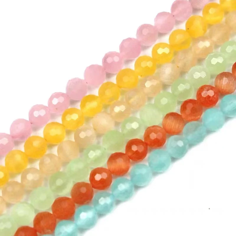 Natural Stone Faceted Cat Eye Beads Round Loose Spacer Beads 5mm for DIY Jewelry Making Bracelets Charms Necklace  Accessories