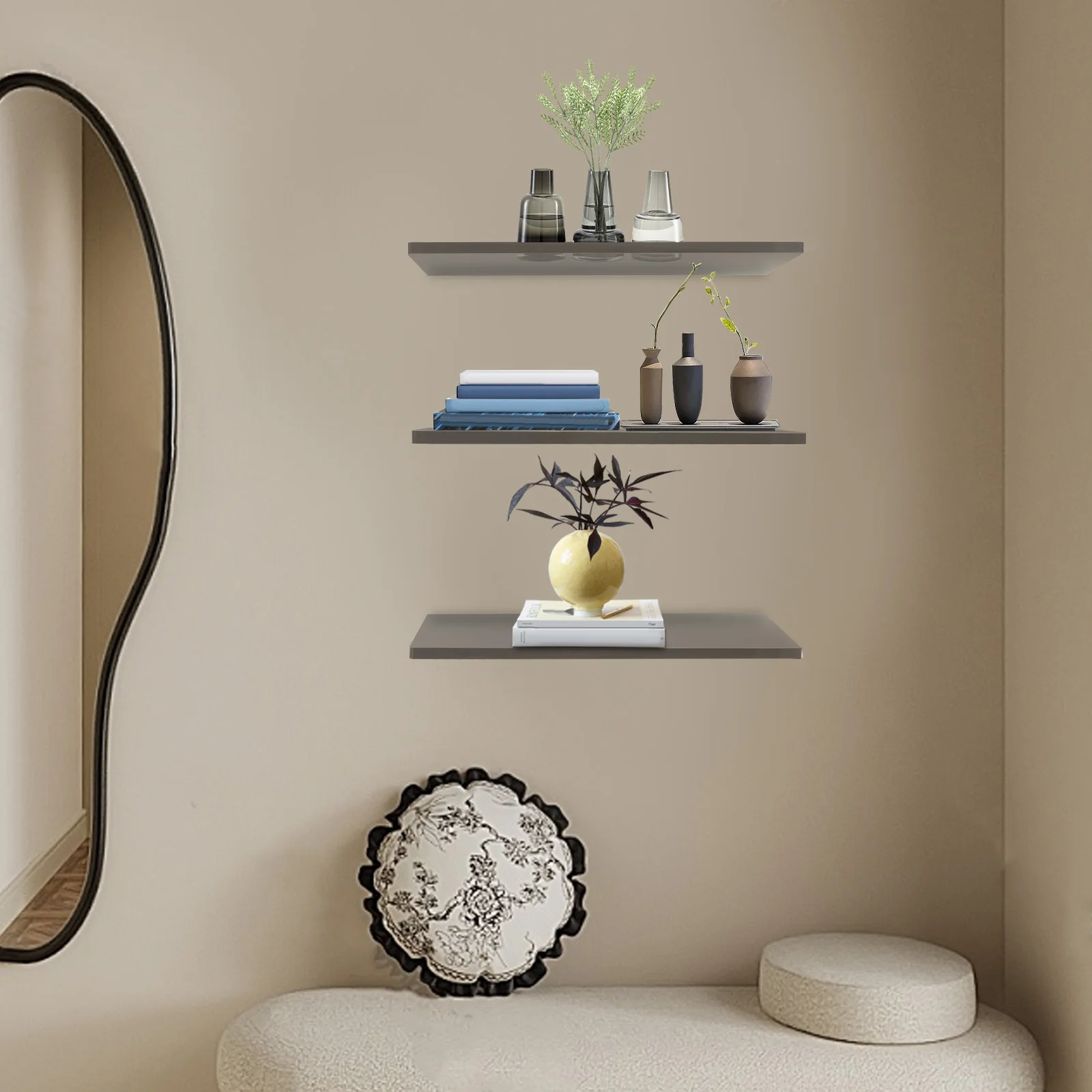 

Half-Clear Acrylic Wall Mounted Shelf 3Pcs No Assembly Free Combination Floating Shelves for Living Room Bedroom Study Decor