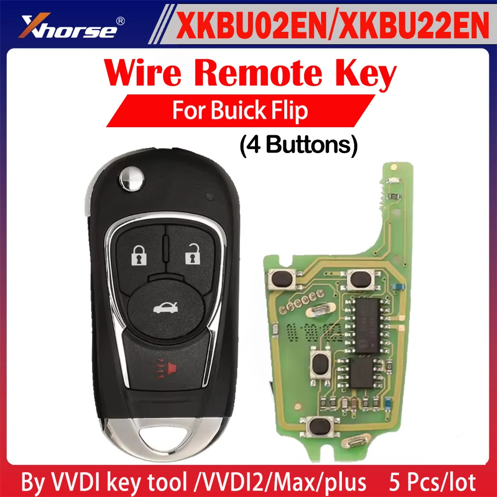 

5PCS Xhorse VVDI Key Tool VVDI2 Wire Flip Remote Key 3+1 Button XKBU02EN XKBU22EN