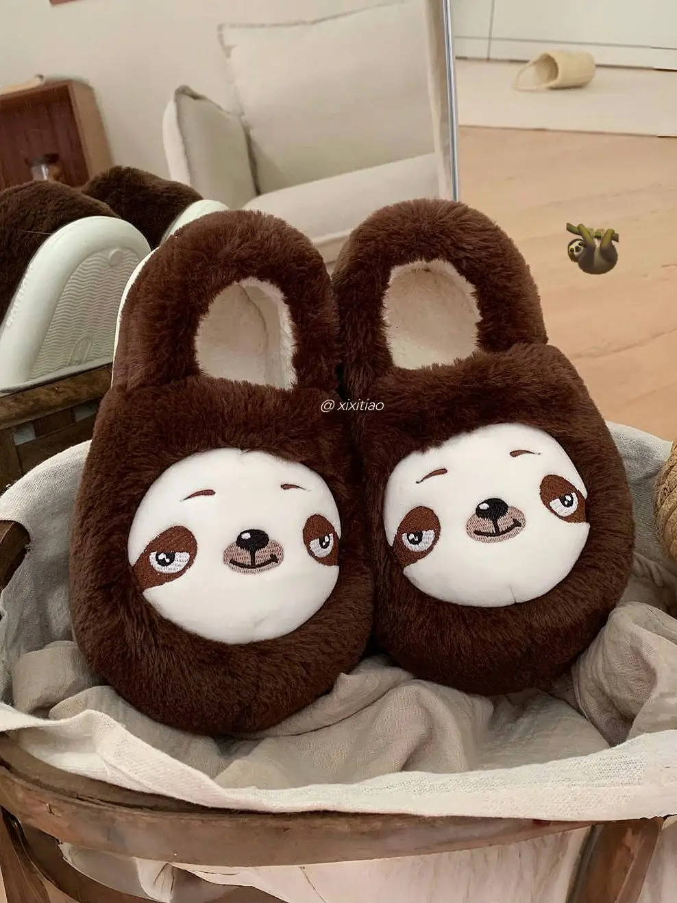 Cute Sloth Cotton Slippers For Men And Women 2024 Winter indoor household Cute Warm Fur Shoes For Couples Home Shoes