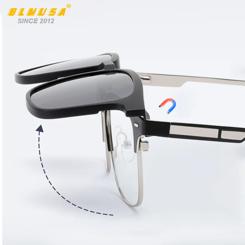 BLMUSA 2025 New Magnetic Clip on Glasses For Men Driving Fishing Polarized Sunglasses Women Myopia Custom Prescription Glasses