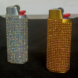 Fashion Bling Rhinestone Crystal Lighter Case Cover Sleeve Metal Shiny Lighter Holder for Bic Full Standard Size Lighter Type J6