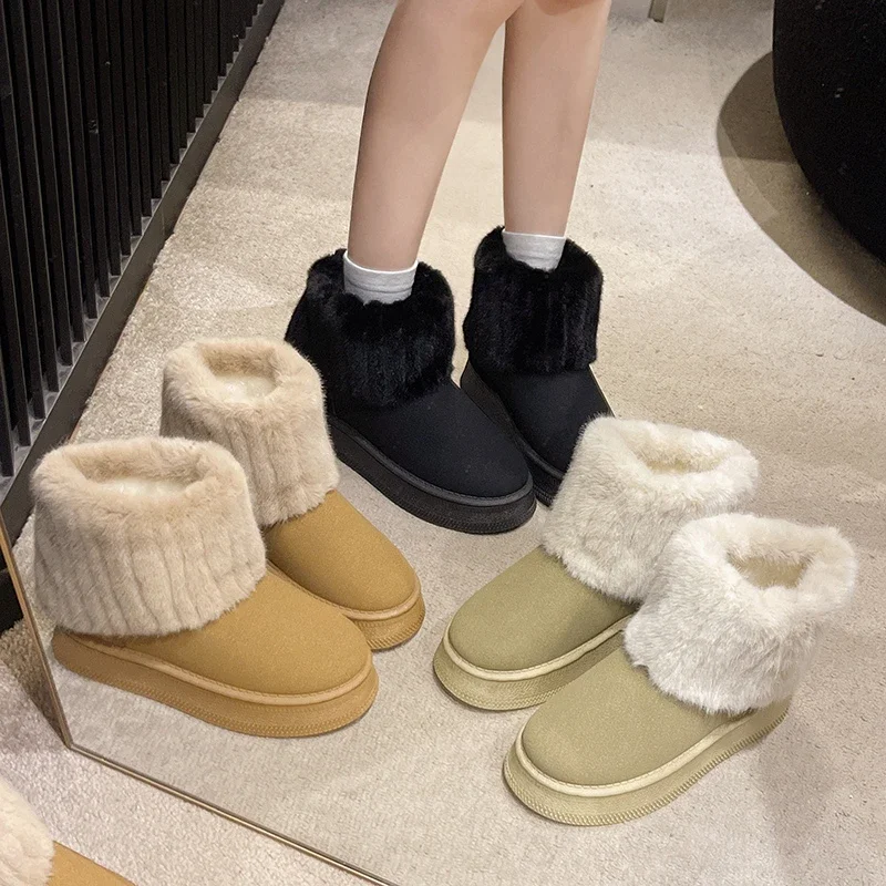 

Fashionable Women Snow Boots Winter New Warm Thickened Round Toe and Calf Women's Boots Outdoor Non-Slip Plush Cotton Shoes