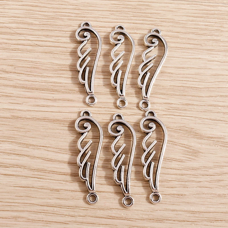 Tusember 30 Stück 10*32mm Legierungs-Doppel-Loch-Federflügel-Anhänger für DIY-Halsketten, Ohrringe, handgefertigte Schmuckherstellung und Zubehör – Detail 3