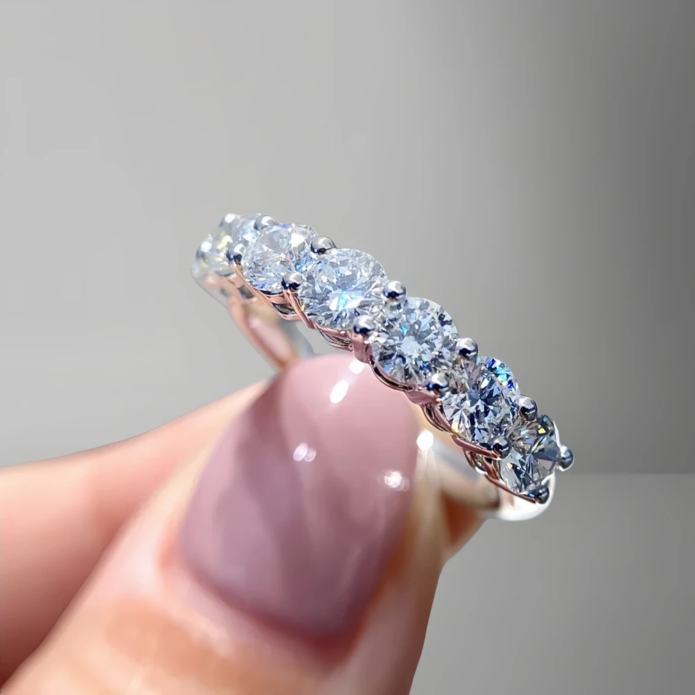 3.5CTTW Round Cut Moissanite Ring Seven-Star Minimalist Stylish Wedding Ring for Women S925 Sterling Silver with Certificate