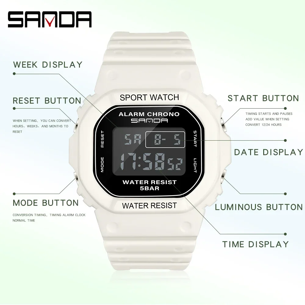 SANDA 293  Waterproof Watch Fashion Brand Ladies Watches For Women Sport Digital Wristwatches Female Clock LED Display 50m