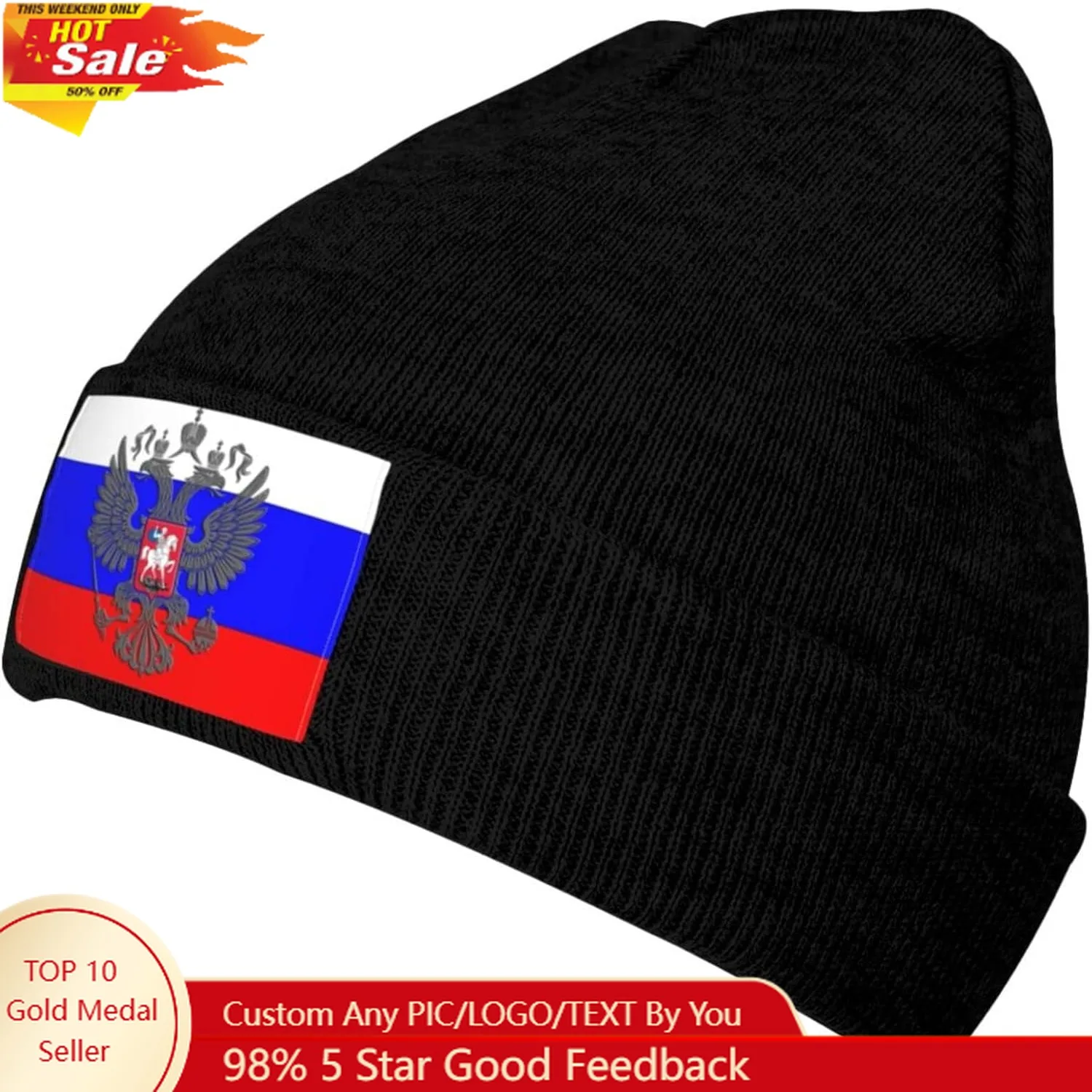 

Russian Eagle Emblem Flag Knit Beanie Winter Hats for Men and Women Knitted Cuffed Skull Cap Acrylic Daily Beanie Hat