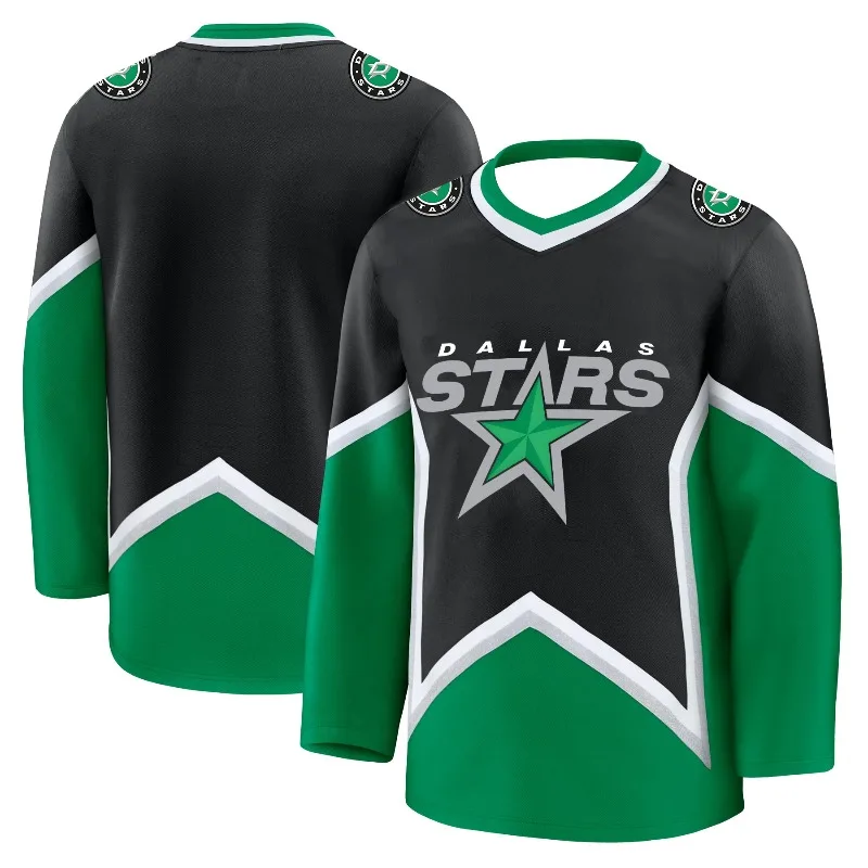 Dallas Starss Youth Bluish Black Hockey Uniform Fashion Women Men Oversize Sportswear 3D Print Quick Dry Long Sleeve Sport Shirt