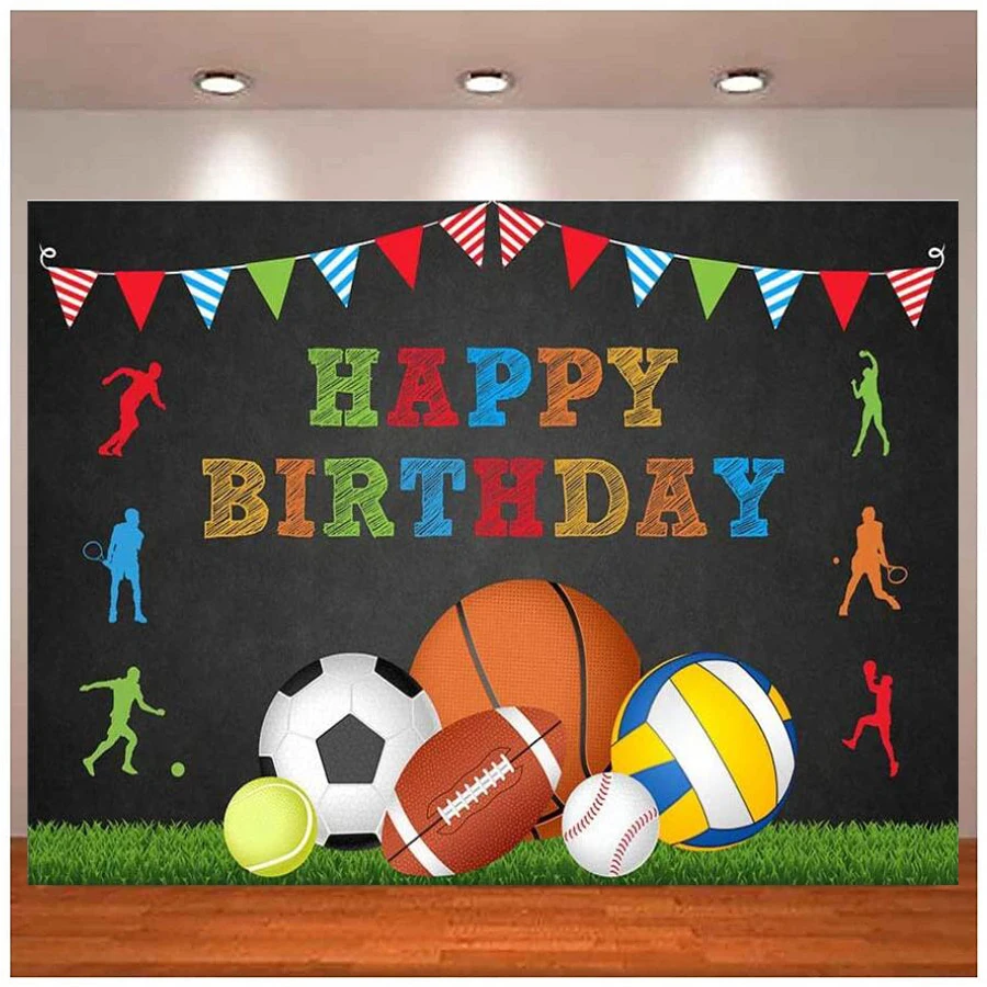 

Photography Backdrop Sports Boy Birthday Blackboard Photo Backgrounds Basketball Baseball Soccer Football Tennis Decor Banner