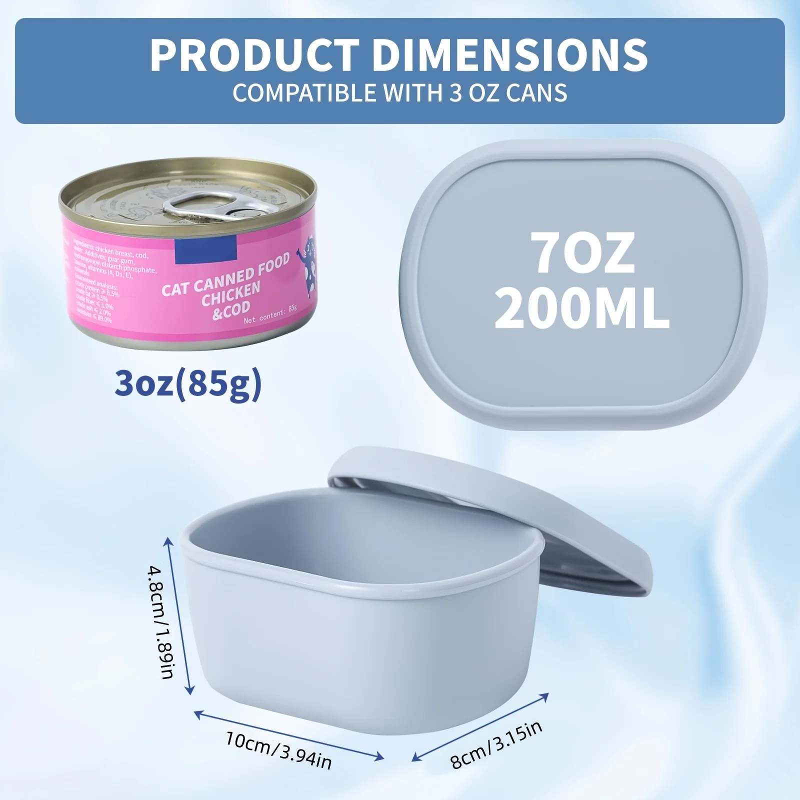 Wiederverwendbarer Behälter für Nassfutter für Katzen mit Silikondeckel, Auslaufsichere Frischhaltebox für 3oz/85g Katzenfutterdosen – Detail 4