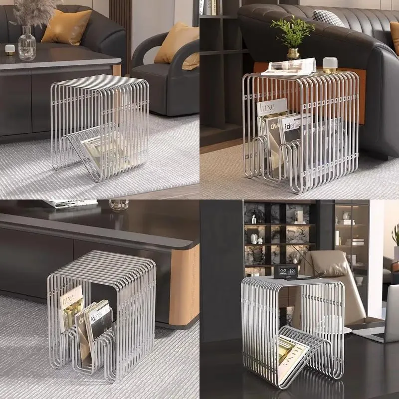 Nordic Simple Book and Magazine Rack Creative Floor Stand Light Luxury Home Decor Stainless Steel Storage Shelf