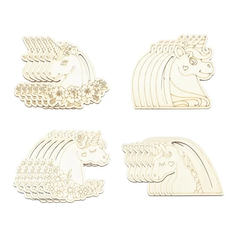 

12PCS Unfinished Wood Unicorn Cutouts Wood Frame Embellishments for Tag Decoupage DIY Scrapbooking Card Making Painting Crafts