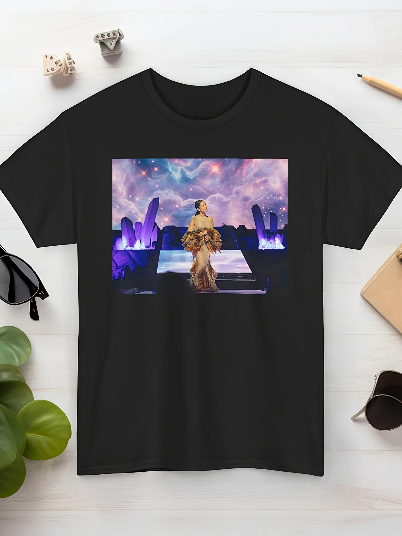 Men's Jhene Aiko Magic Hour Tour Official Merchandise T-Shirt - 100% Cotton Soft Round Neck Tee with Iconic Stage Graphics, Cosmic-Themed Design Suitable for Casual Streetwear