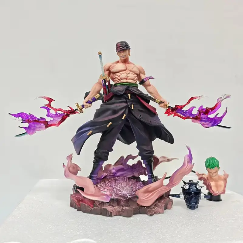 

28cm Anime One Piece Kinshan Zoro PVC Figure Double-Headed Statue Light-Up Model Desktop Ornament Toys Birthday Gift Collectible