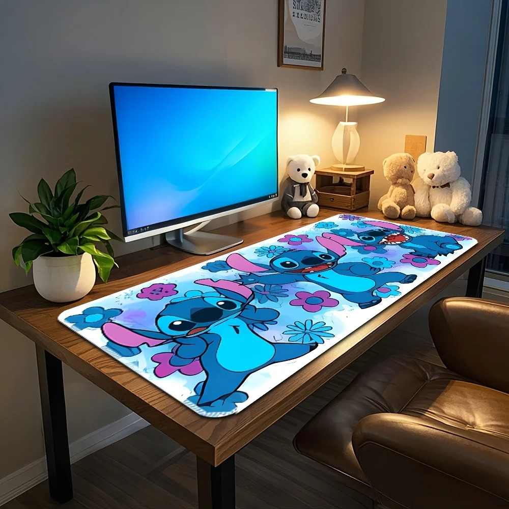 

1pc Disney Stitch & Lilo Mouse Pad - Large Non-Slip Gaming & Office Desk Mat with Vibrant Anime Design, Lock-Stitch Edges, Smoot